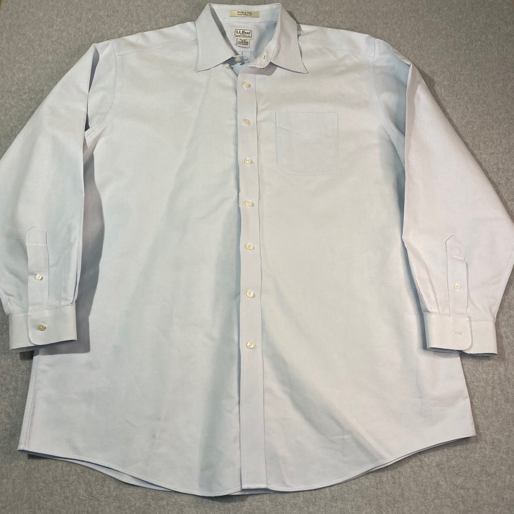 LL Bean Dress Shirt Mens 18-36 Light Blue Wrinkle Free Traditional Fit GUC *FLAW